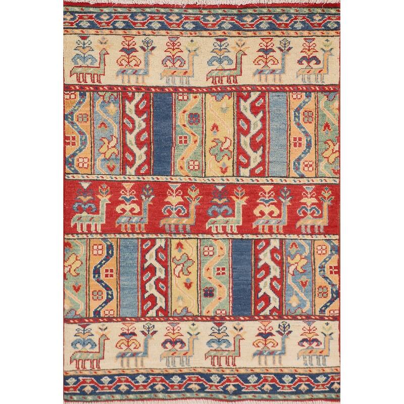 Tribal Kazak Oriental Accent Rug Hand-Knotted Wool Carpet - 2'9" x 4'1"