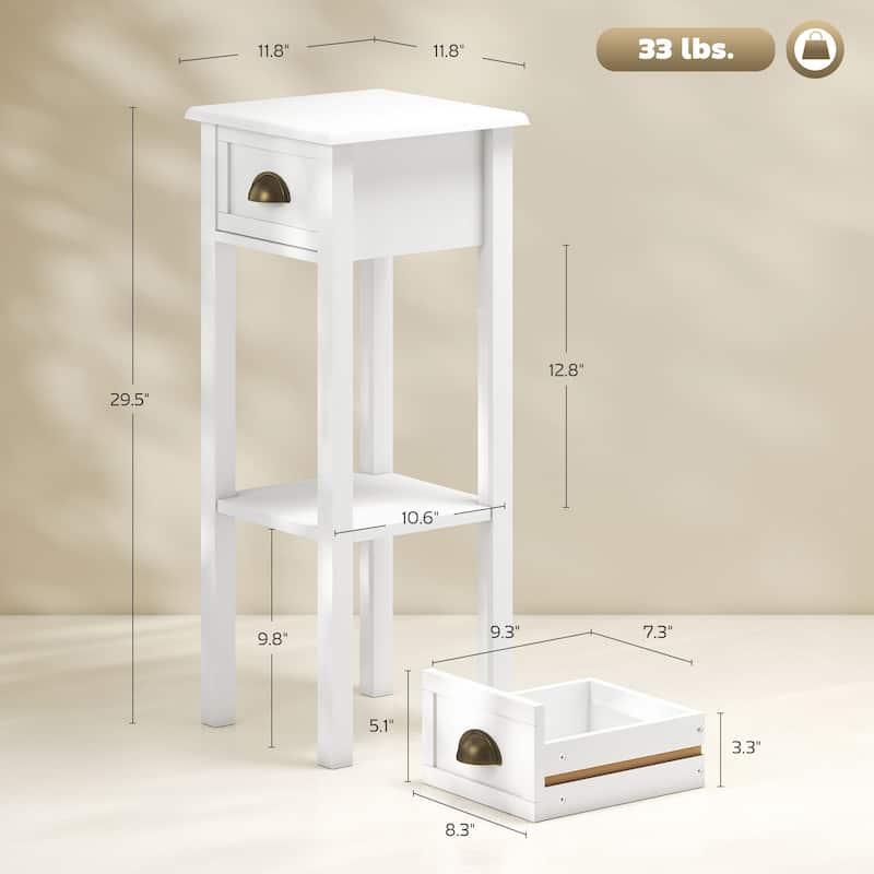 HOMCOM 2-Tier Night Stand with Drawer, Narrow End Table with Bottom Shelf, for Living Room or Bedroom