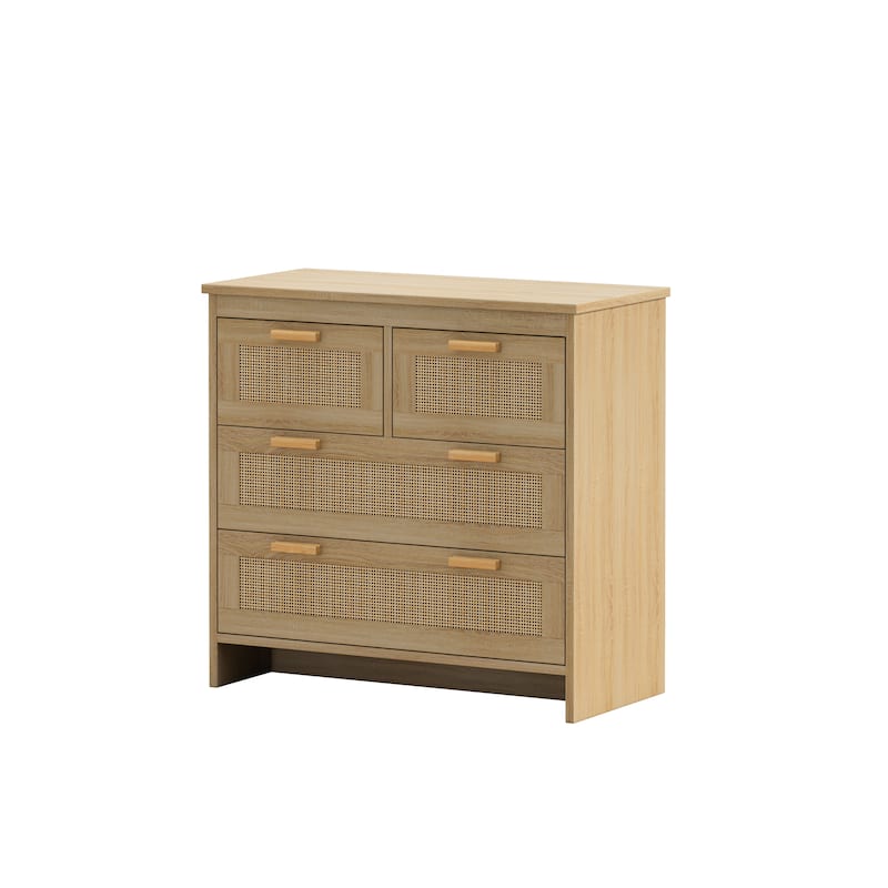 31.5" Wooden Rattan Dresser with Ample Storage, Smooth Rails, and Anti-Tip Safety Design for Versatile Use
