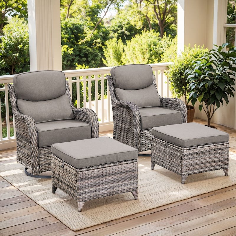Outdoor Patio Sofa Swivel Chair with 6-Inch Thick Cushions Set - Grey Wicker Grey Cushion - 4PCS Swivel Chair w/ Ottoman