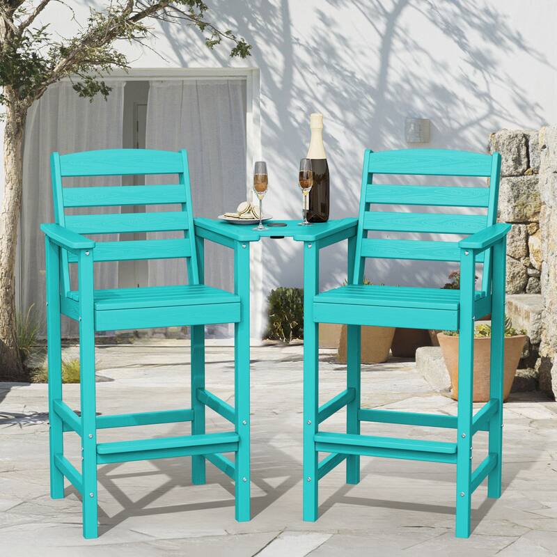 HDPE 2-Piece High Bar Stool Set with Umbrella-Compatible Connecting Panel