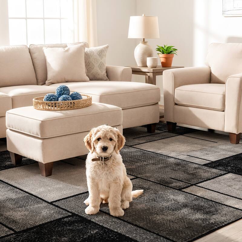 Modern Linear Area Rug for Living Room, Bedroom, or Entryway - Low Pile Indoor Rug