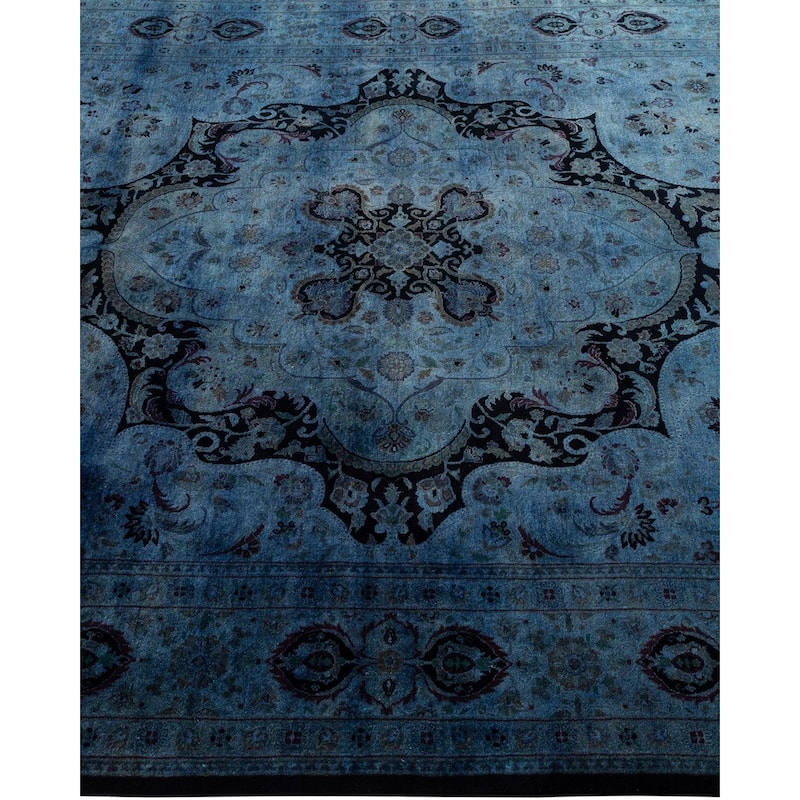 Overton Hand Knotted Wool Vintage Inspired Modern Contemporary Overdyed Blue Area Rug - 6' 1" x 9' 3"