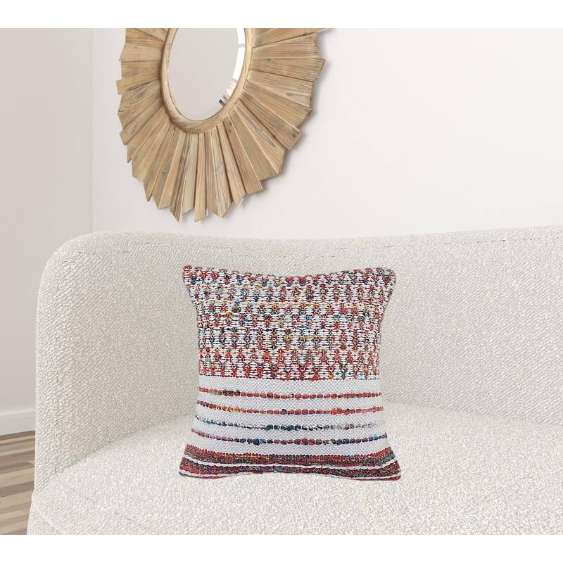HomeRoots 20" X 20" Red Green Blue Yellow Orange And Pink Polyester Geometric Zippered Pillow