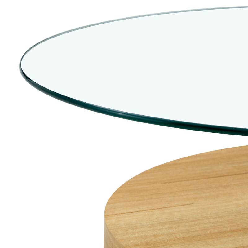 Roomfitters Double Layer Coffee Table with White Marble and Wood Grain Finish, Artistic Modern Design