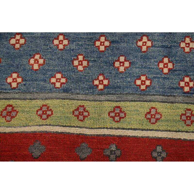 Geometric Kazak Area Rug Hand-Knotted Multi-Color Wool Carpet - 5'11" x 9'2"