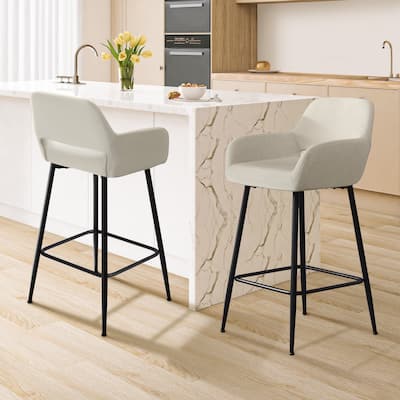 Modern Upholstered 26" Counter Bar Stool with Steel Legs Set of 2 Beige