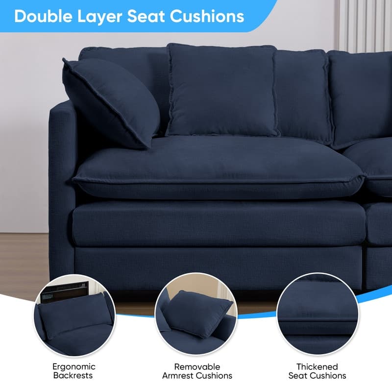Mixoy 77''L-Shaped Modular Deep Seat Sofa, Modern Chenille Loveseat Cloud Sofa with Ottoman and Thickened Cushions