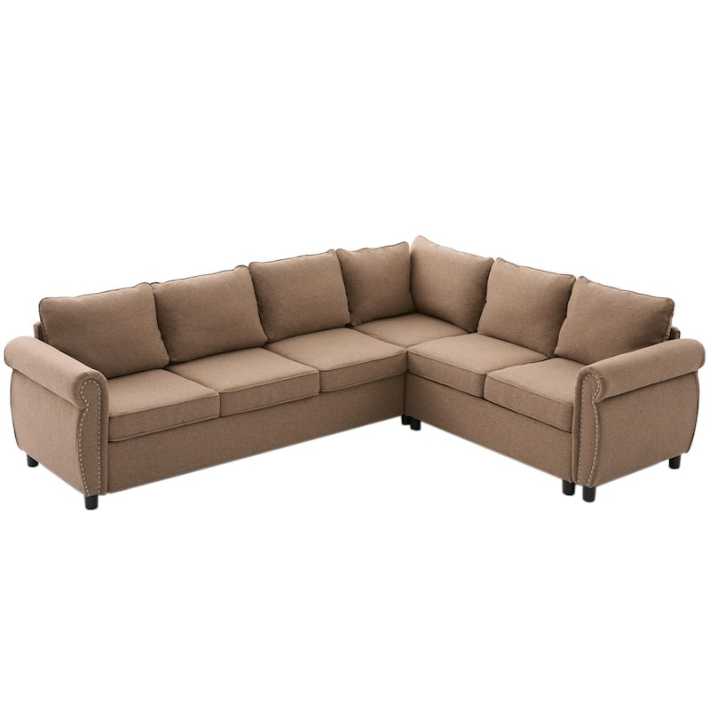 2 in 1 Pull Out 6 Seater L Shaped Sleeper Sectional Sofa Bed, 104" Brown