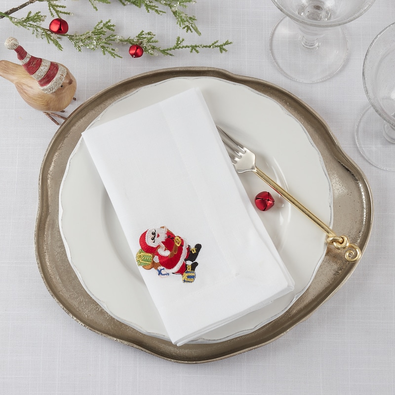 Embroidered Table Napkins With Santa Design (Set of 4) - 20"x20"