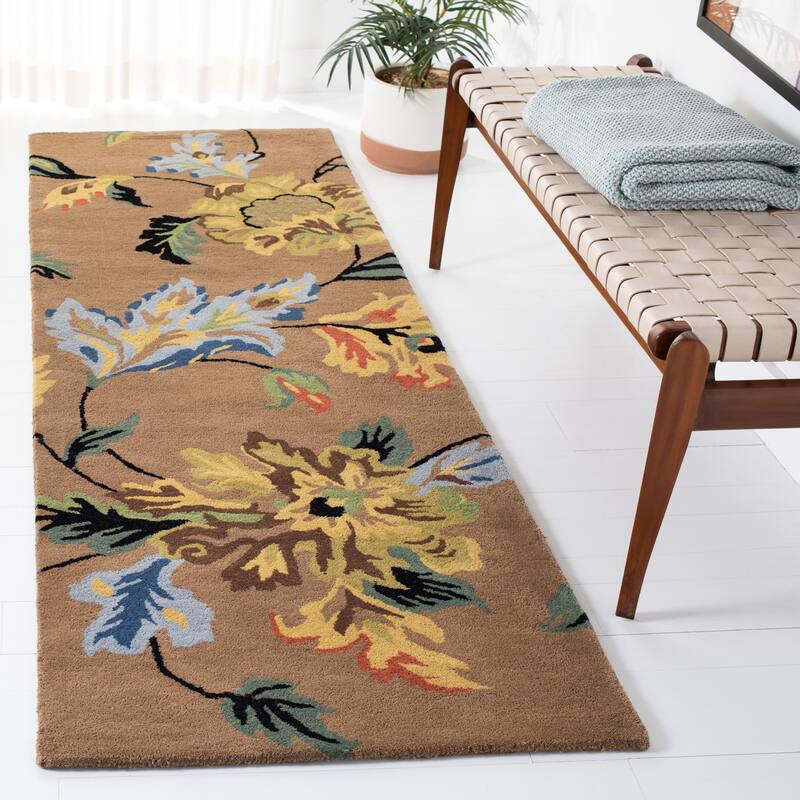 SAFAVIEH Handmade Soho Dwan Floral N.Z. Wool Rug - 2'6" x 10' Runner - Brown/Multi