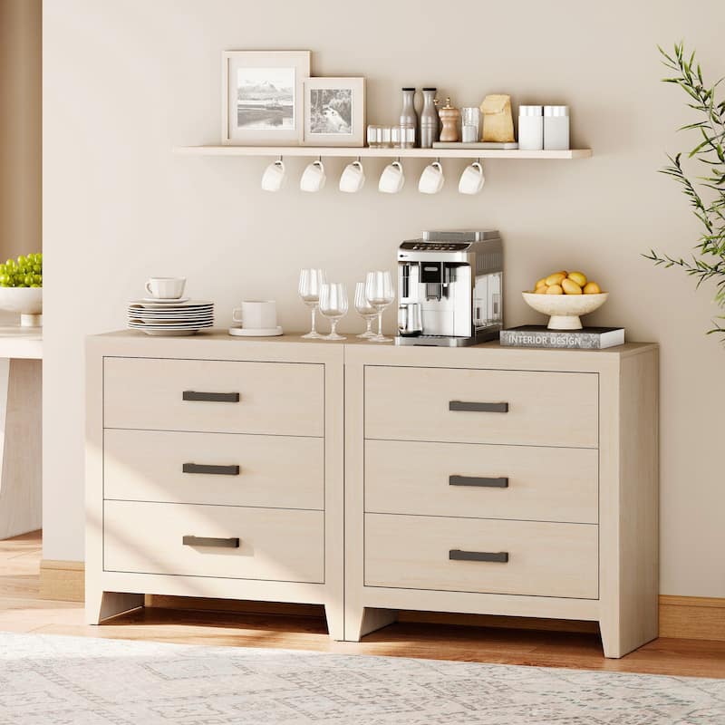 WAMPAT Farmhouse 3-Drawer Dresser, Wooden Chest of Drawers, Modern Storage Organizer & Nightstand for Bedroom, Living Room