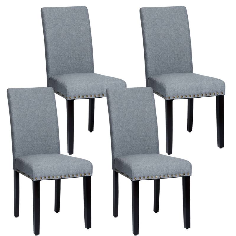 Costway Set of 4 Fabric Dining Chairs w/Nailhead Trim - See Description - Light Grey