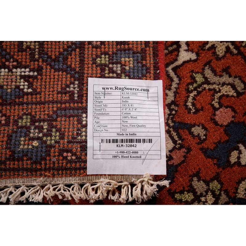 All-Over Orange Kazak Oriental Accent Rug Handmade Wool Carpet - 2'8"x 6'0"