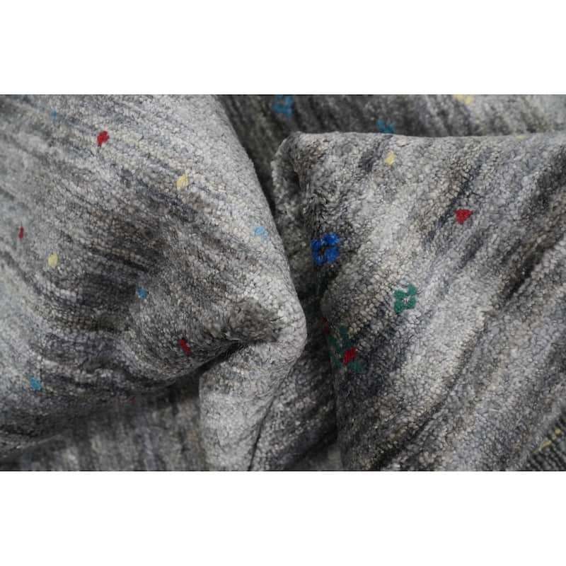 Hand Knotted Oriental Viscose Silk Carpet Tribal Animal Pictorial Greys & Charcoal Gabbeh Area Rug - 11' 9'' X 9' 2''