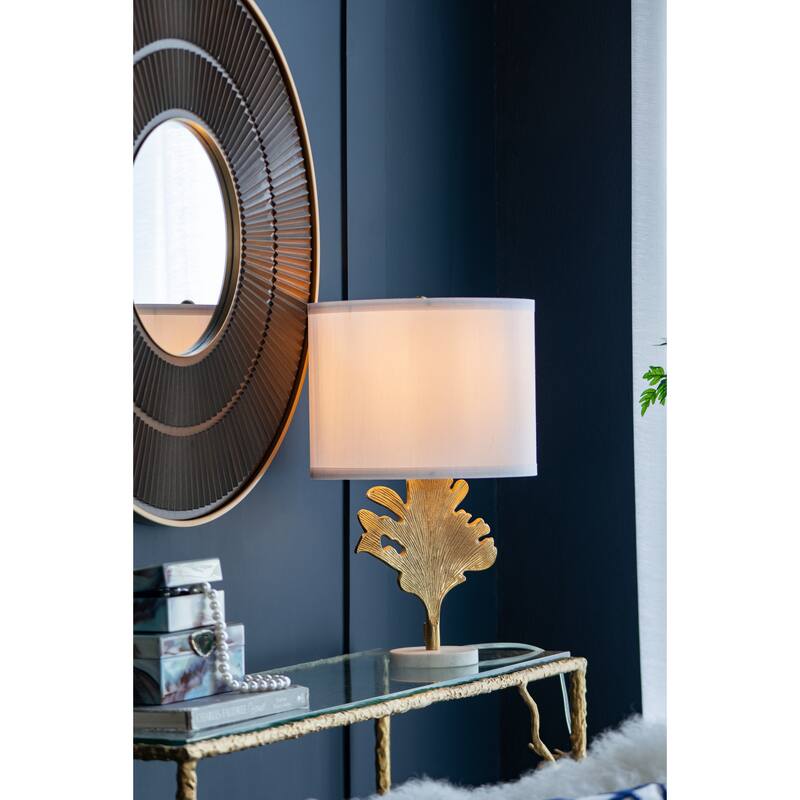D13x22.2" Gold and White Table Lamp with Leaf Design