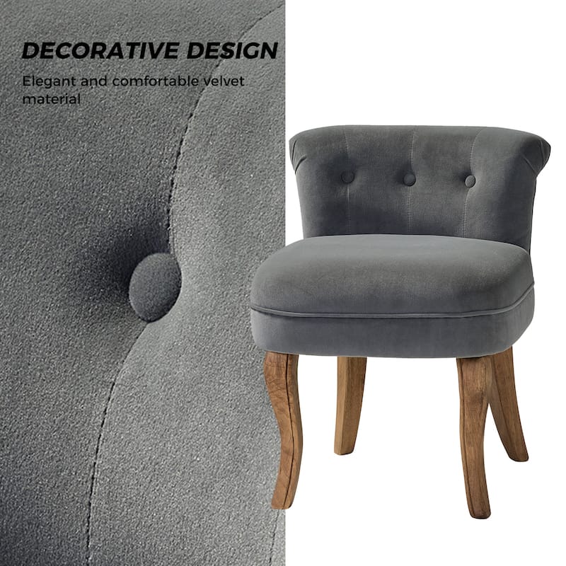 Xacobo Modern Velvet Tufted Vanity Stool with Wood Base by HULALA HOME