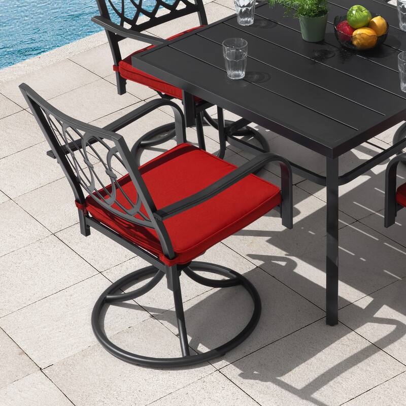 Metal Patio Dining Set with Umbrella Hole, Swivel Chairs with Cushions