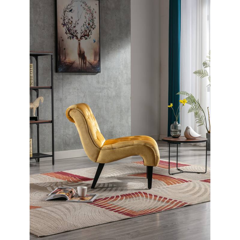 Modern velvet armless lounge chair with upholstered fabric solid wood legs for bedroom, living room, office