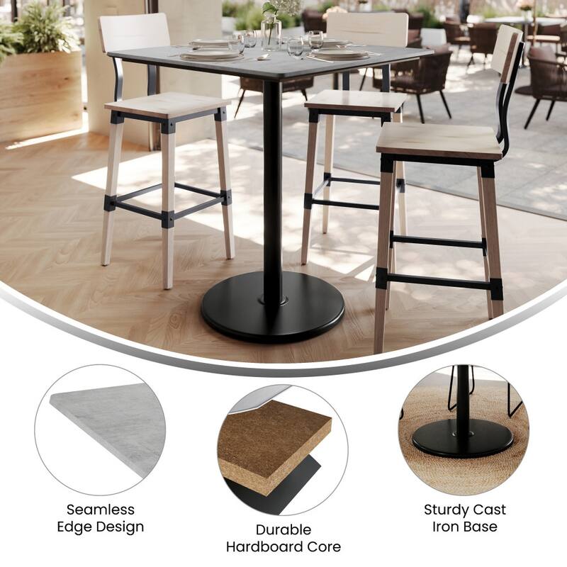 Commercial HPL Tabletop with Bar Height Round Base - 36"W x 36"D x 42"H
