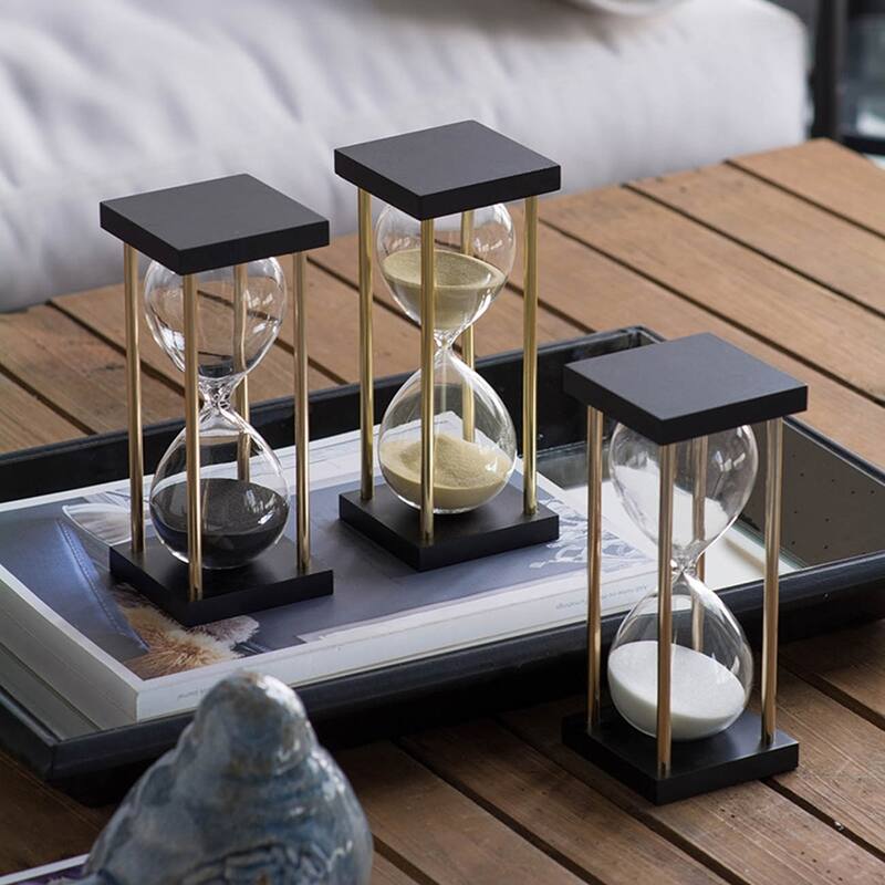 Set of 2, 3x3x7" Spellman 15-minute Hourglass, framed with an Metal stand, Tan