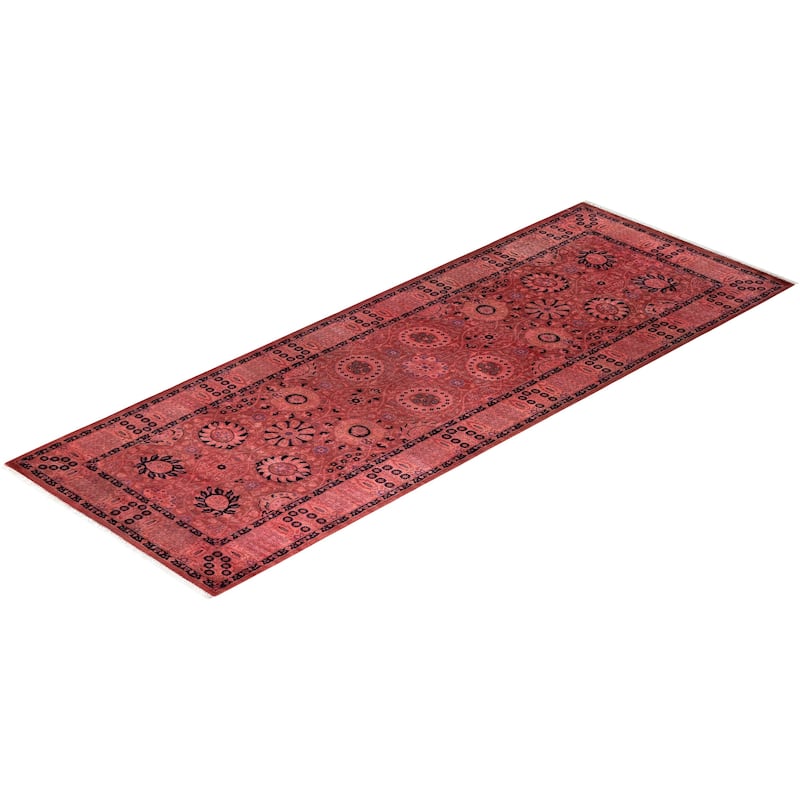Fine Vibrance, One-of-a-Kind Hand-Knotted Runner Rug - Pink, 3' 3" x 9' 1" - 3' 3" x 9' 1"