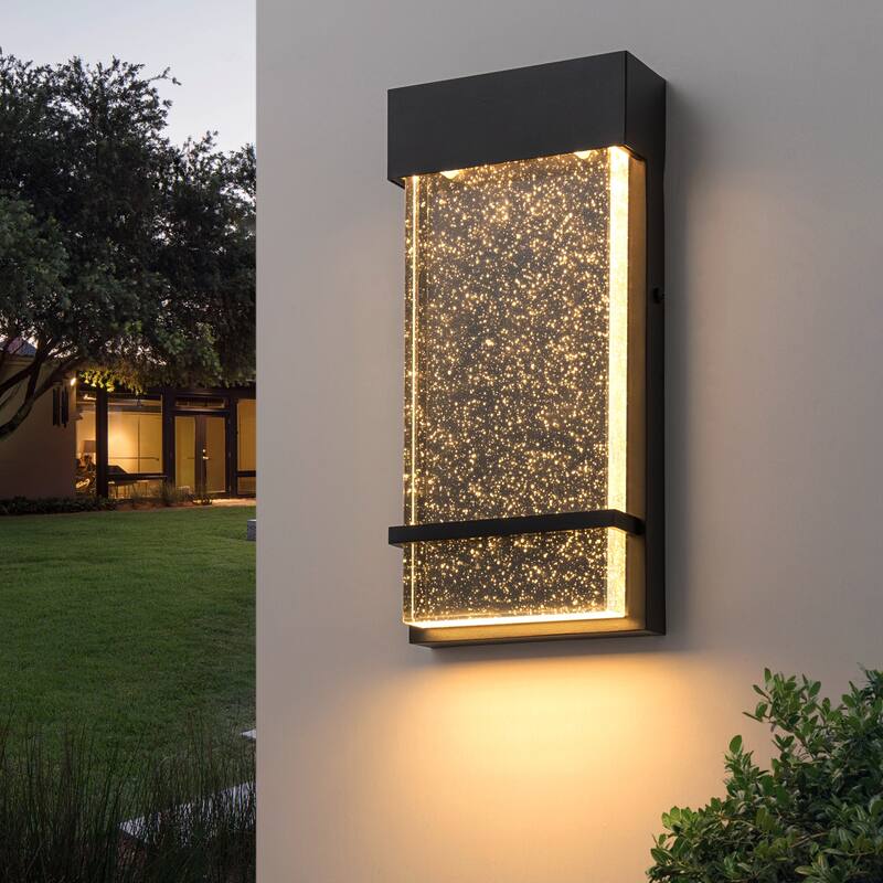 1-Light Crystal Outdoor Integrated LED Bulbble Glass Wall Sconce - H11.8" x W5.5"