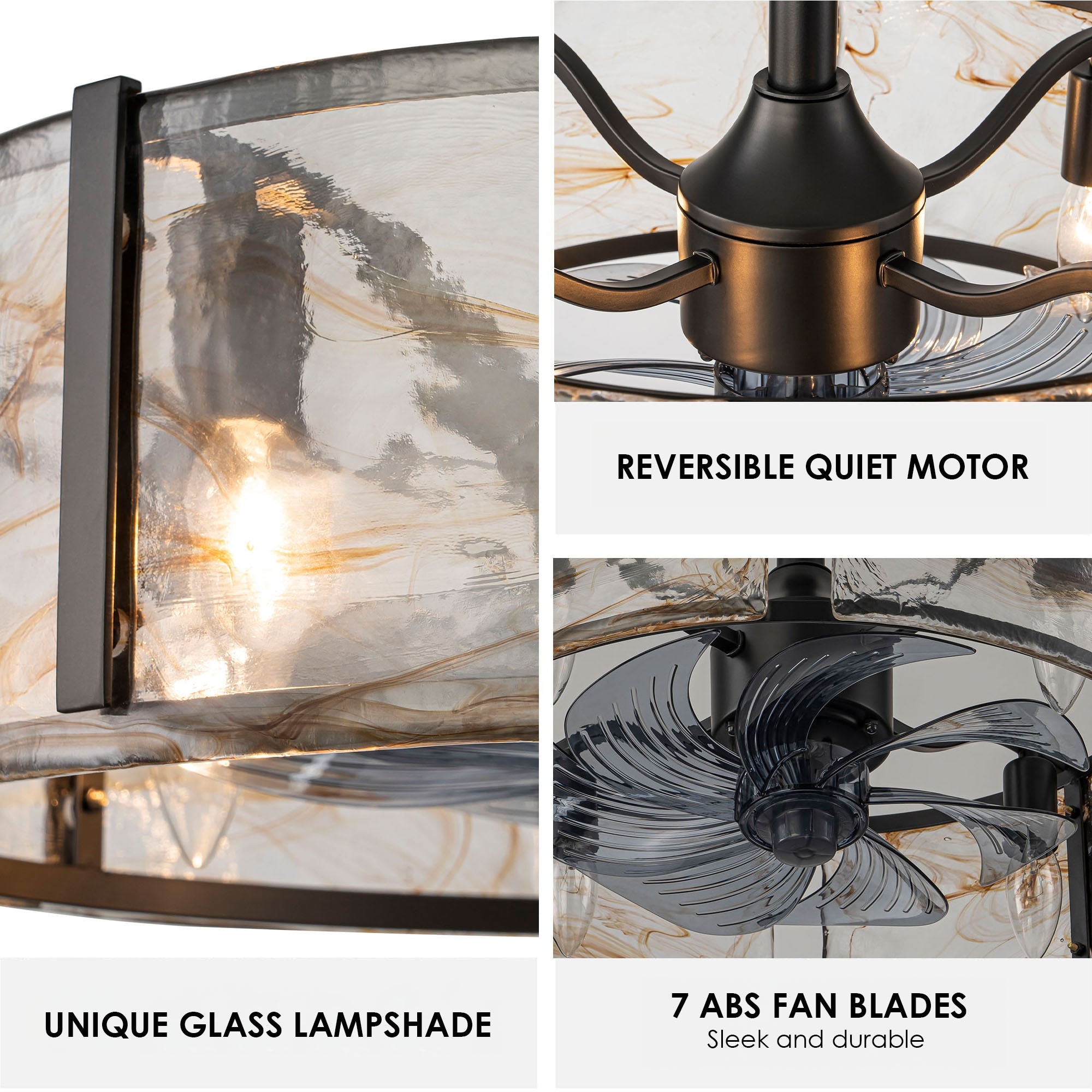 18 in. Modern Black Water Wave Glass Semi-Flush Fandelier 4