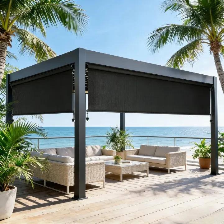 Solar Crank Outdoor Roller Shade with Teslin, No Cassette - 8x8 ft - black