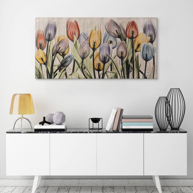 "Tulipscape" Fine Radiographic Photography Giclee Printed Directly on Hand Finished Ash Wood Wall Art