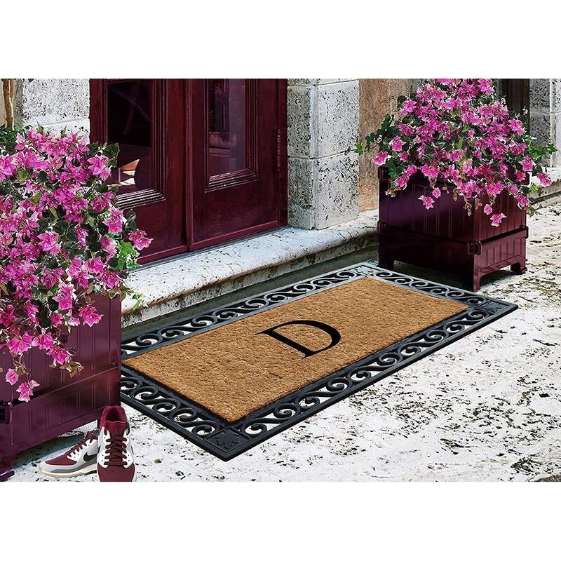 A1HC Rubber and Coir Maple Leaf, Heavy Weight Durable Monogrammed Doormat, 23"X38" Black