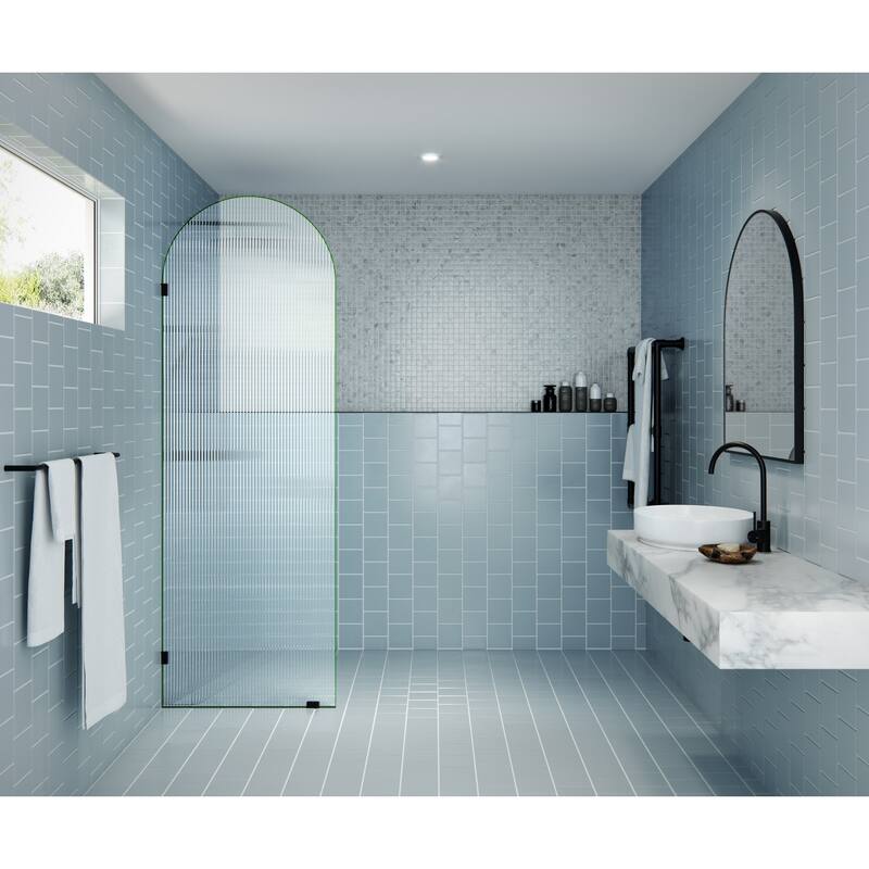 Maven 28 in. x 86.75 in. Fully Frameless Glass Shower Panel - Arched Fluted Single Fixed Panel