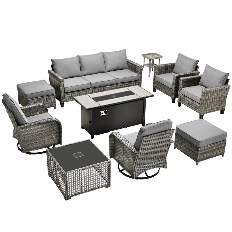 HOOOWOOO 10-piece Patio Furniture Set with Swivel Rocking Chairs Wicker Conversation Set