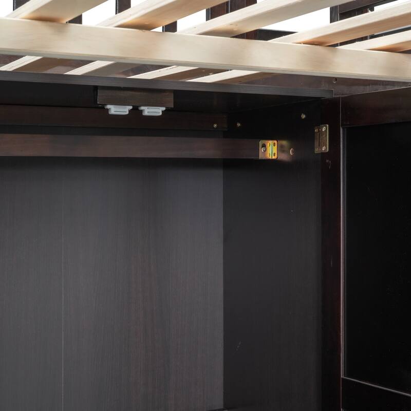 Full Size Loft Bed with Bookshelf, Drawers, Desk, and Wardrobe - Espresso