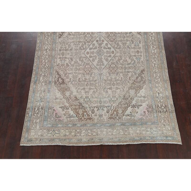 Muted Traditional Geometric Hamedan Persian Area Rug Wool Handmade - 6'10" x 9'9"