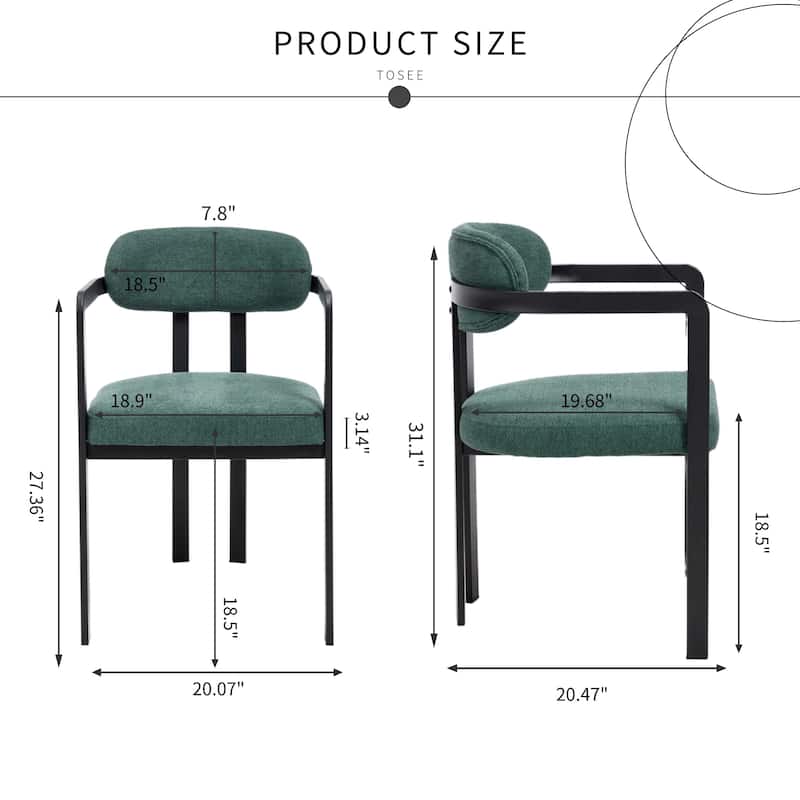 Modern Dining Room Chairs Set of 2, Mid-Century Upholstered Boucle Kitchen Dining Chairs with Black Metal Legs