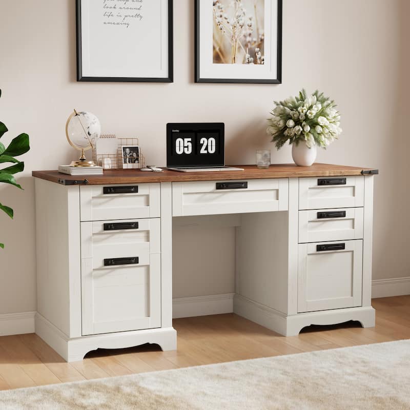 Farmhouse Executive Desks, Wood Computer Writing Desk for home office