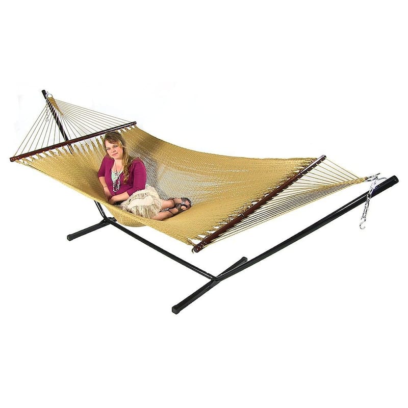 Sunnydaze Large 2-Person Rope Hammock with Spreader Bar & Hammock Stand