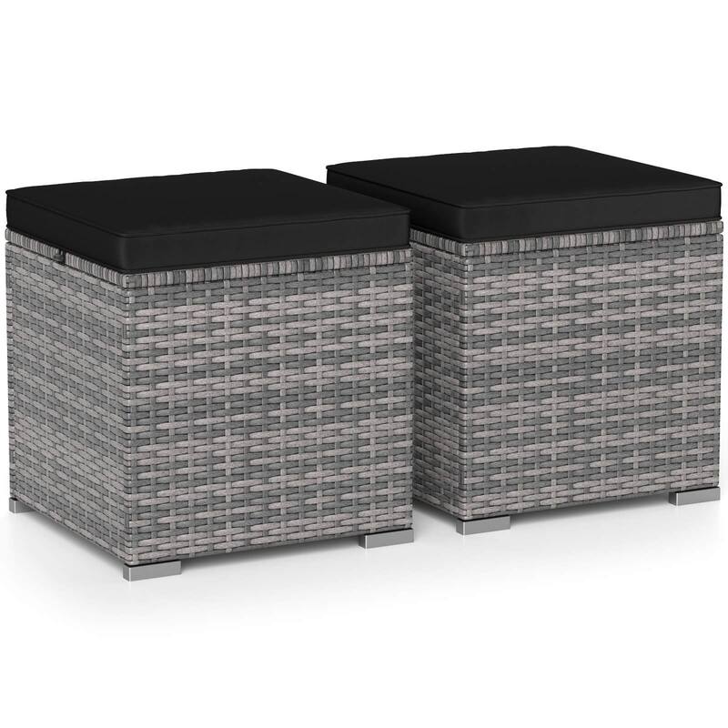 Costway 2PCS Patio Rattan Ottomans Seat Side Table Storage Box - See Details