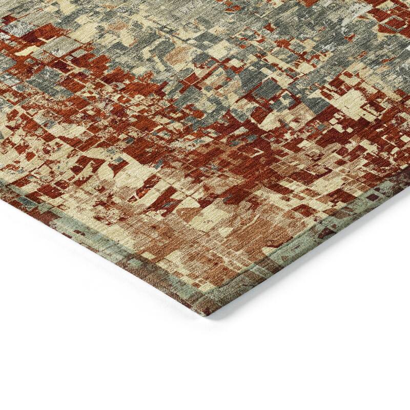 Machine Washable Indoor/ Outdoor Abstract Pixels Chantille Rug