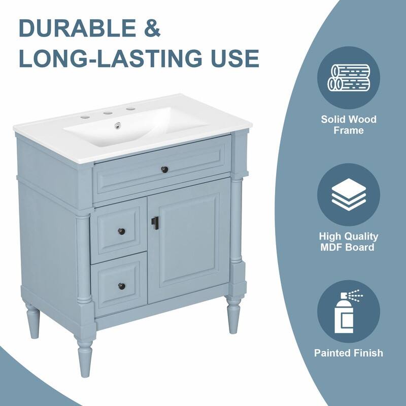36" Bathroom Vanity with Sink, Freestanding Bathroom Cabinet with Ceramic Basin, Flip Drawer