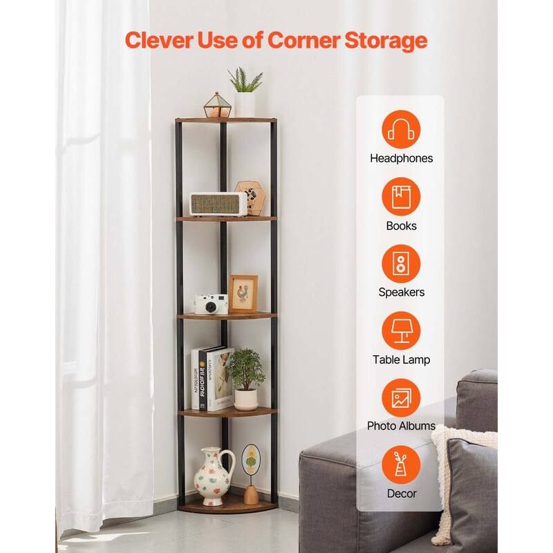 5-Tier Corner Shelf with LED Light Tall Display Stand for Home & Office - 11.6 x 11.6 x 64 in