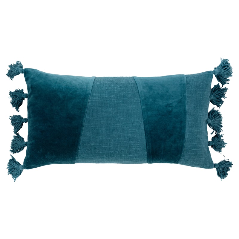 Rizzy Home Geometric Throw Pillow with Tassels - Teal - Polyester
