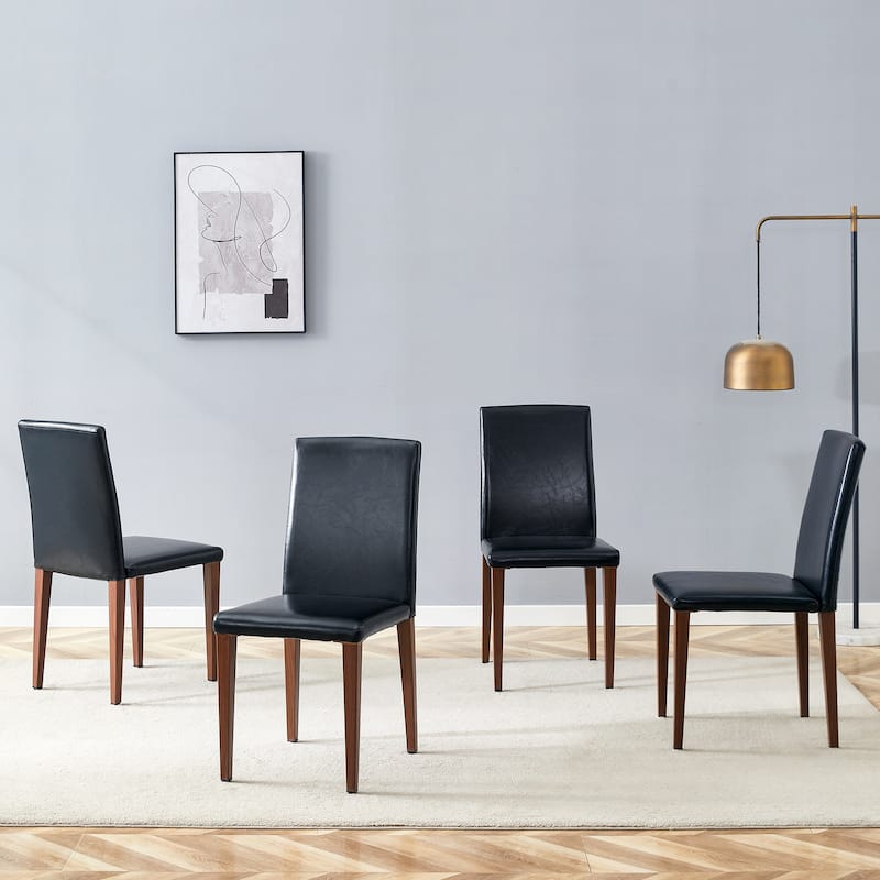 European Dining Chair with Walnut-Colored Metal Legs Casual Dining Chair High-Back Dining Chair, Set of 4