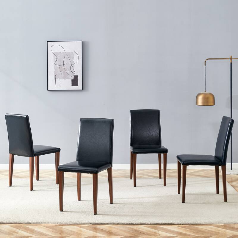 Simple 4 Piece PU Leather Dining Chair with Backrest, Metal Legs, Non Slip Feet for Restaurant Kitchen Bedroom Living Room