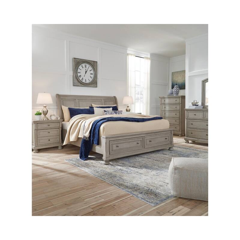 Lettner Light Gray Sleigh Bed with Storage