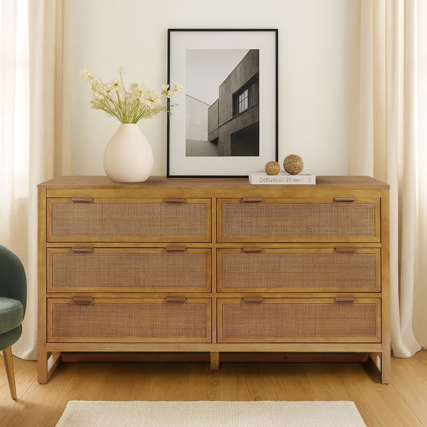 dresser leather Kaya Natural Poplar drawers and handles Shop for Anna Dresser: Elevate