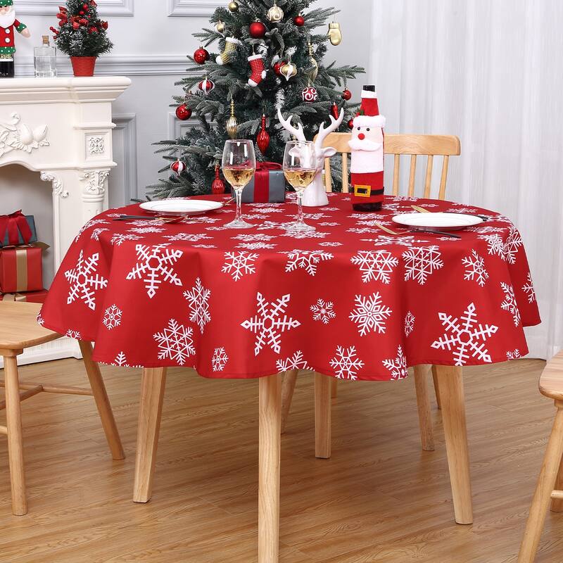 Christmas Round Tablecloth Xmas Table Covers for Kitchen Dining Room Table Decor, Red