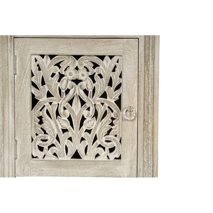 HomeRoots 68" White Solid Wood and Metal Carved Floral Desk With Three Drawers