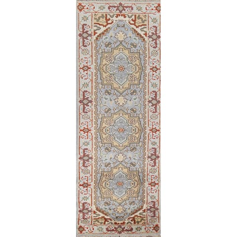 Geometric Heriz Oriental Wool Runner Rug Hand-knotted Hallway Carpet - 2'6" x 8'5"